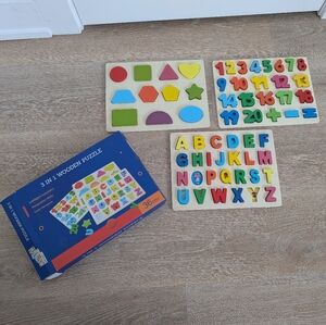 ✨4 for 12 3-in-1 Wooden Puzzle Set – Alphabet, Numbers & Shapes